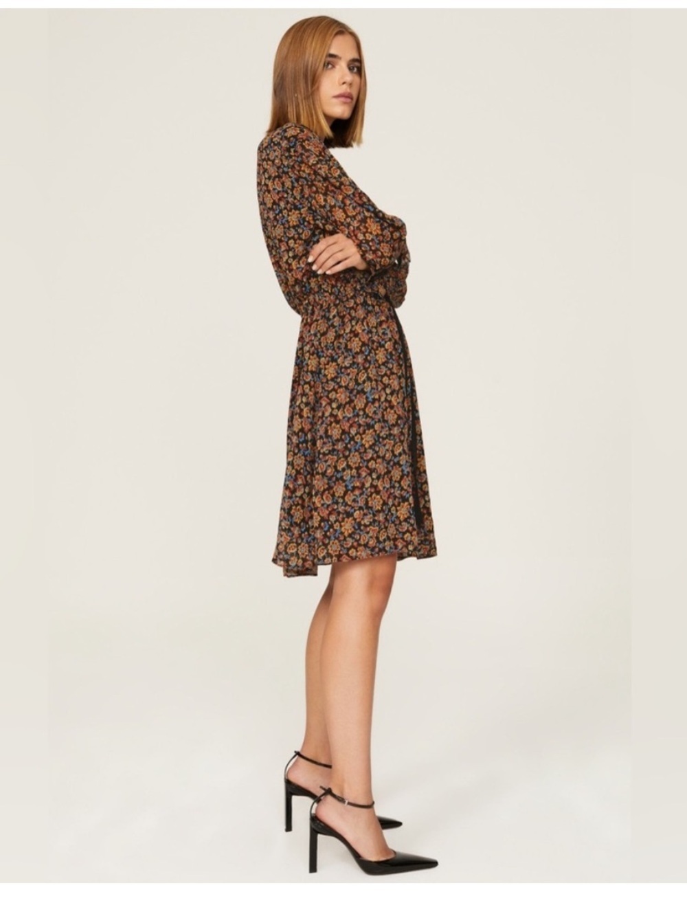 Jason Wu X RTR Chiffon Tie Waist Dark Floral Mini Dress Size 4 - Picture 3 of 8